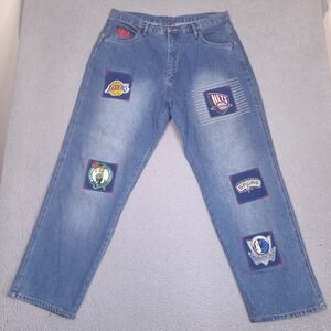 Vtg‎ NBA UNK Men's Jeans 38x33 NBA Team Logo Suede Patches Y2K Basketball